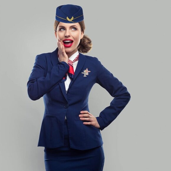 Flight Attendant Costume Accessories Navy Blue Hat Scarf Gloves Aviator Sunglass main image 4